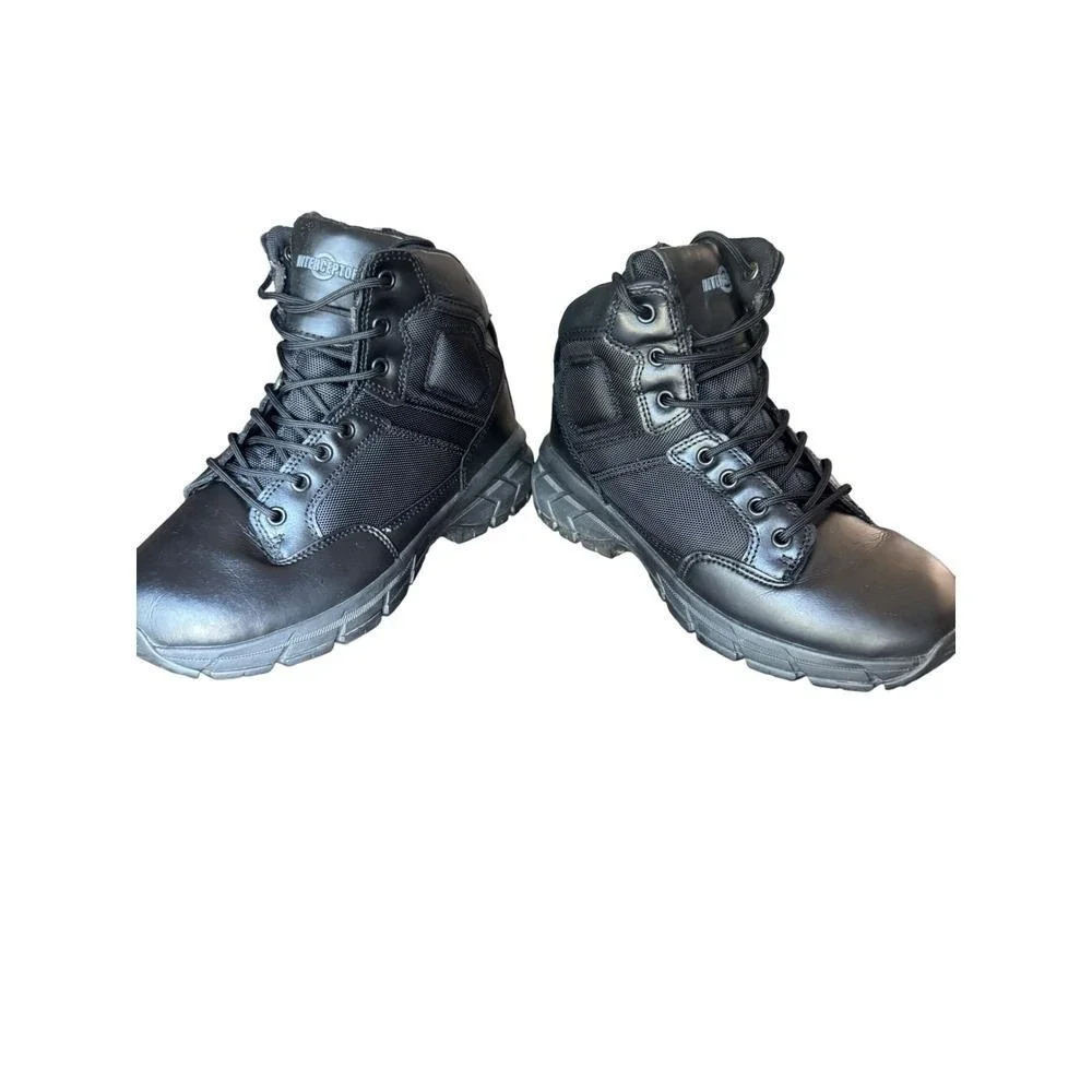 Interceptor Tactical Combat Boots Men's 7.5 Black Side Zip Leather Work Duty